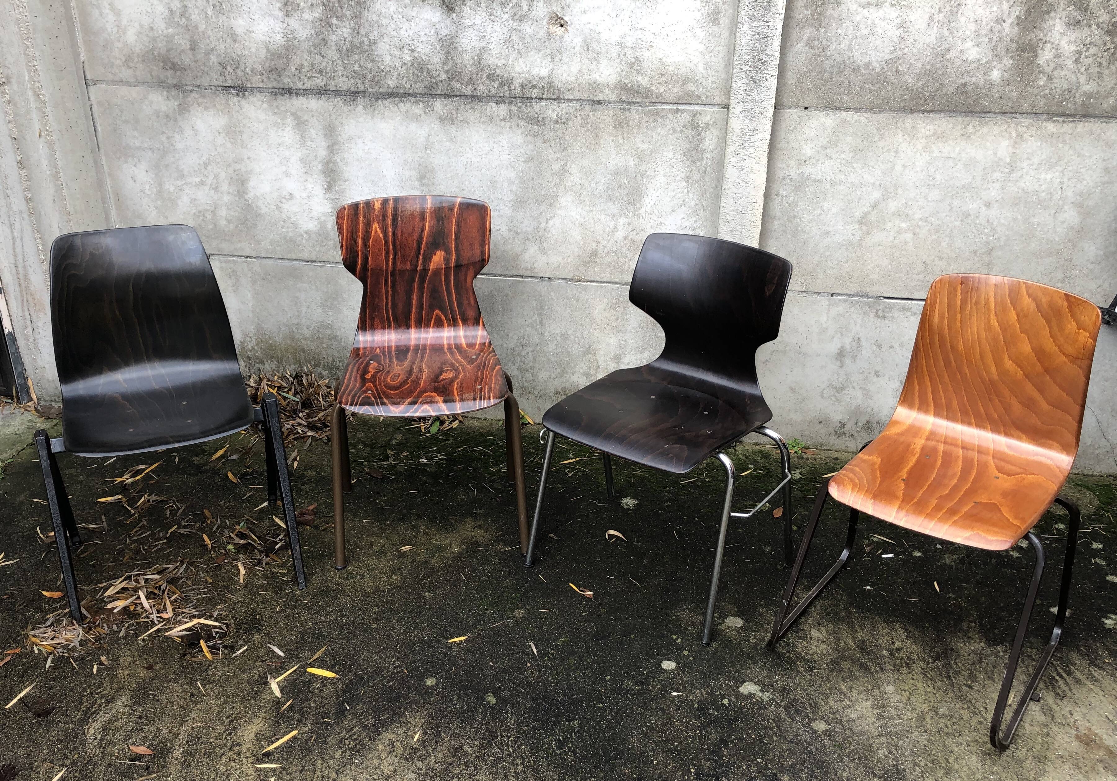 Set of 4 mismatched Dutch vintage chairs - Galvanitas, Eromes, Flottoto