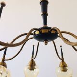 Atomic Age Design Brass and Glass Chandelier, 1950s
