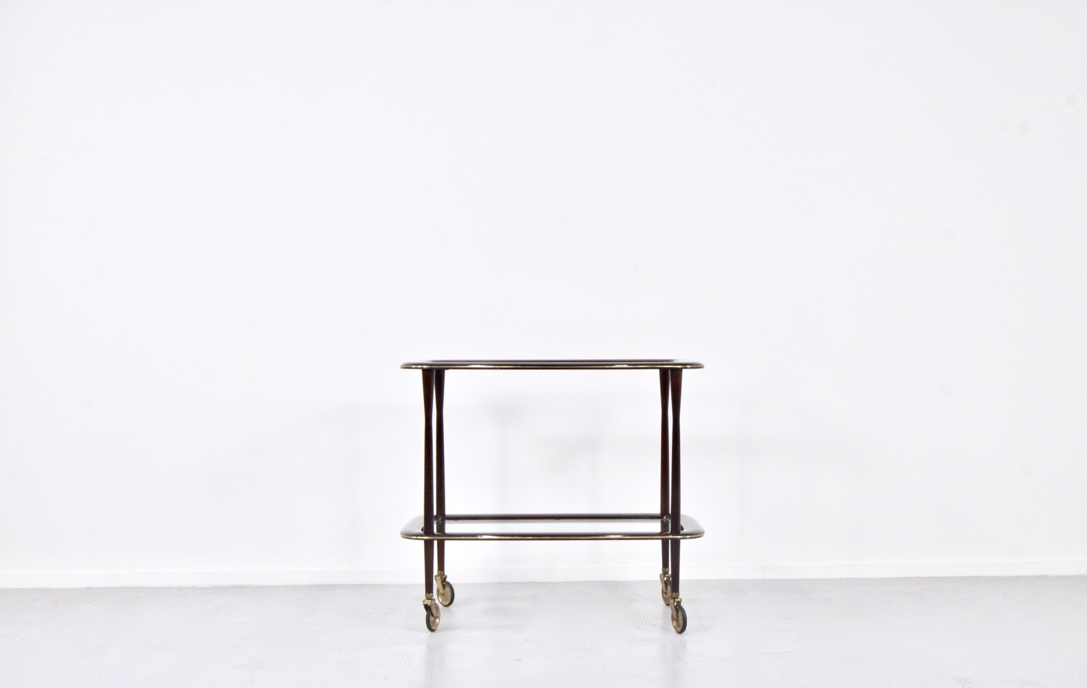 Mahogany brass and glass drinks trolley from italy, circa 1950