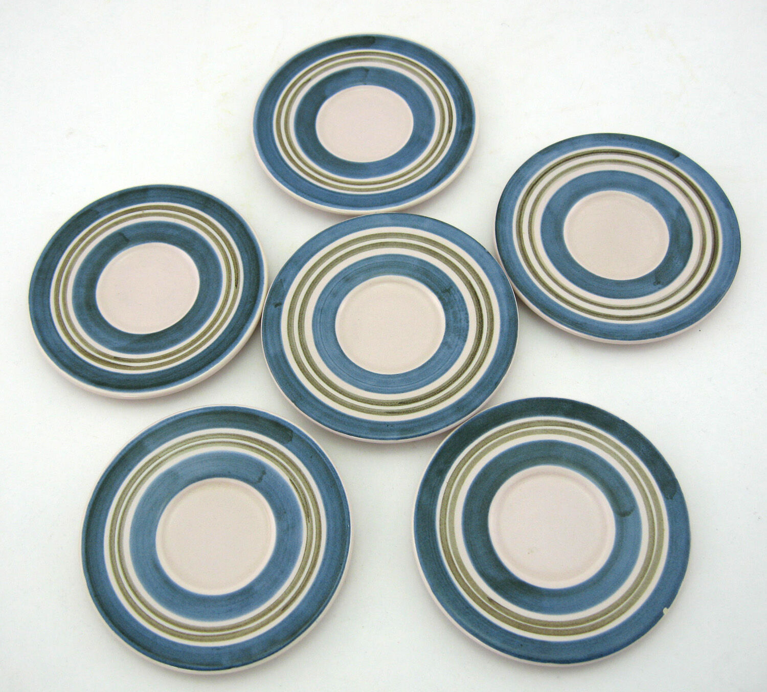 6 coffee cups - enamelled ceramic saucers