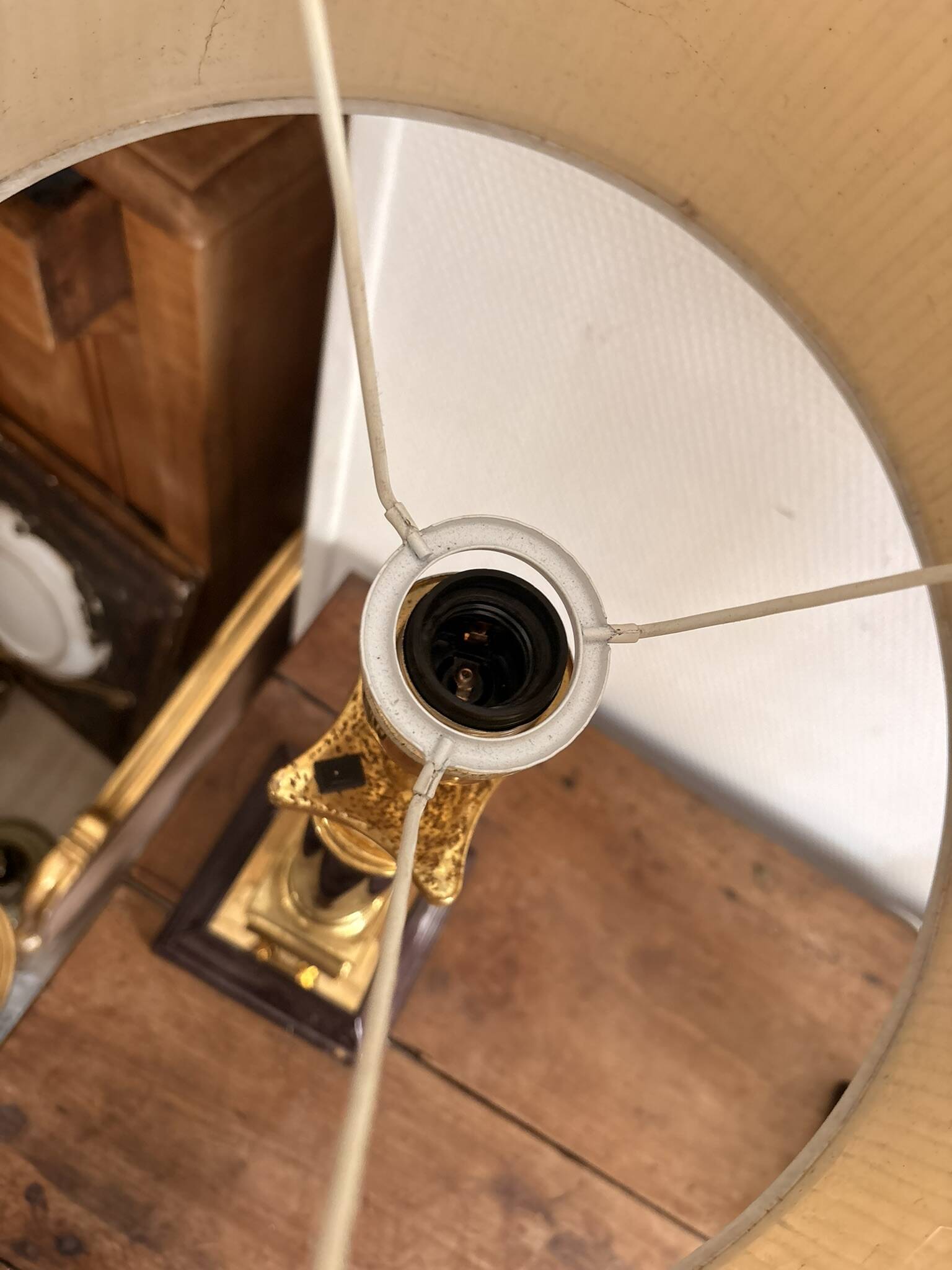 Pair of Neo-Classical Burgundy Lamps with Jansen Style Shades, Chic Le Dauphin