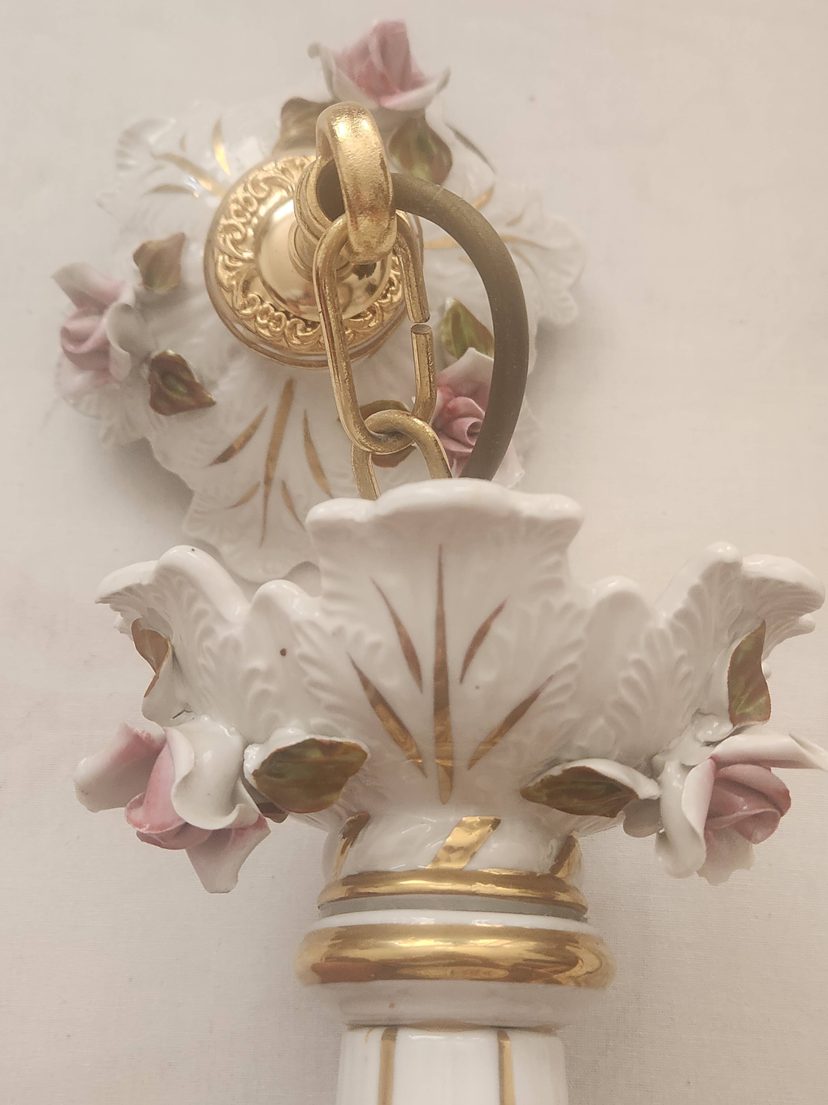 Large hand-painted gilded chandelier mangani ceramiche porcelain
