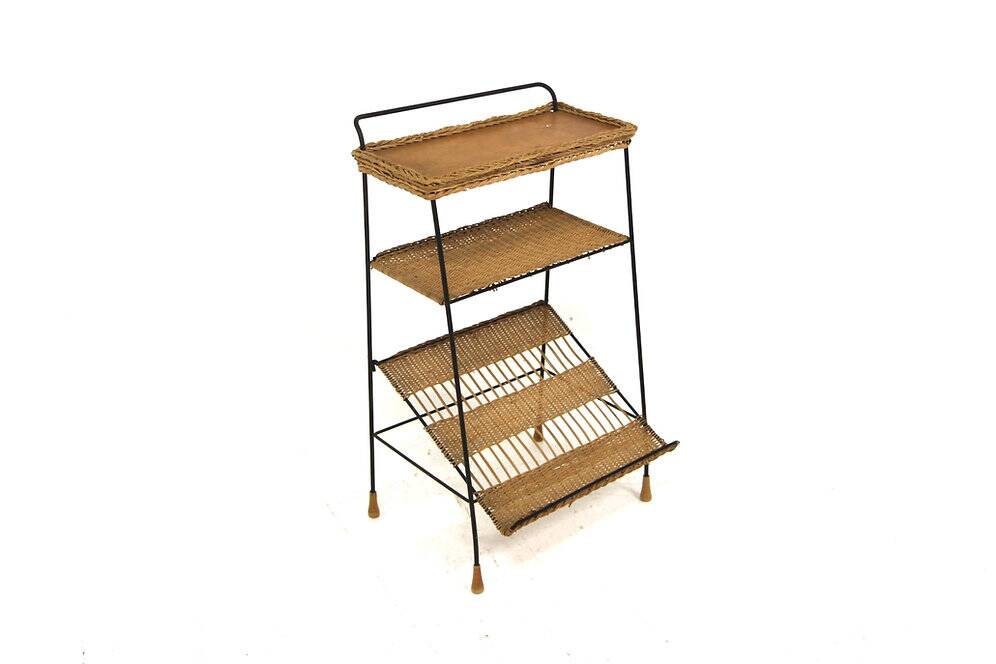 Scandinavian rattan magazine rack, Sweden, 1950s