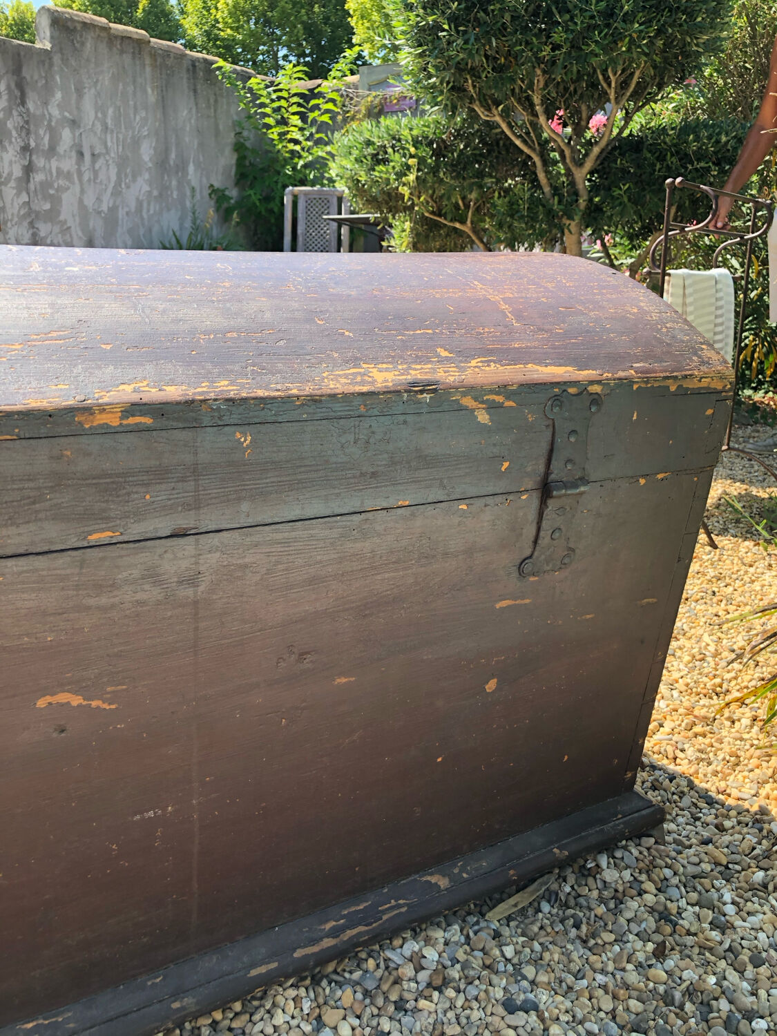 19th-century curved antique wooden chest