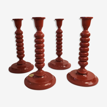 Series of Swedish candlesticks from the 60s in red wood