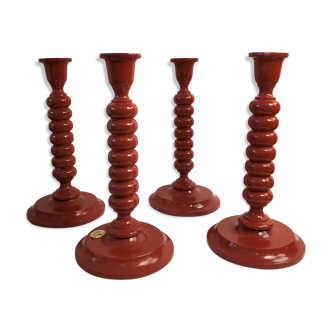 Series of Swedish candlesticks from the 60s in red wood