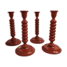 Series of Swedish candlesticks from the 60s in red wood