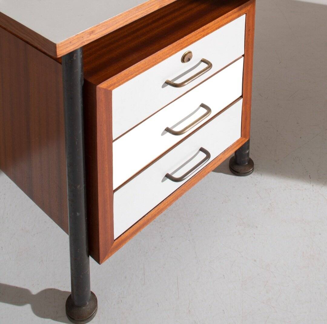 Corner Desk in Painted Metal, Wood, Formica, and Brass by Sergio Coradeschi, 1950s