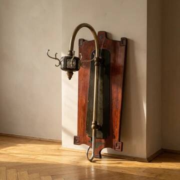 Vintage coat rack mid-century wooden rack with metal hooks, 55 × 40 × 92 cm