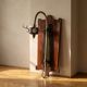 Vintage coat rack mid-century wooden rack with metal hooks, 55 × 40 × 92 cm
