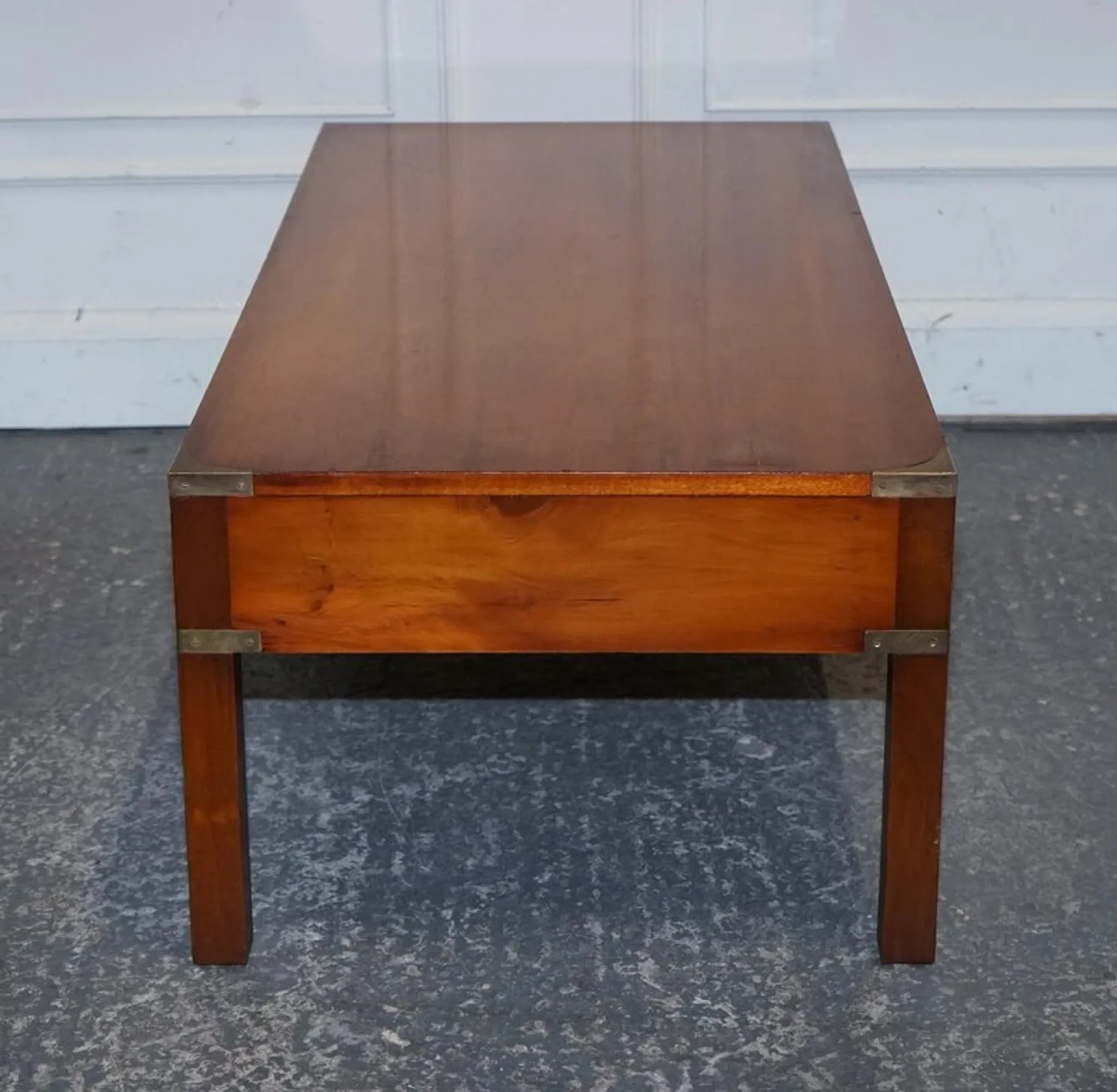 Vintage Military Campaign Coffee Table in Yew Wood and Brass