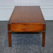 Vintage Military Campaign Coffee Table in Yew Wood and Brass