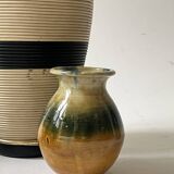 Glazed ceramic vase in honey/ochre/green, France circa 1950.