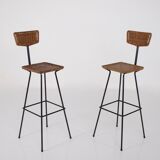Paire de tabourets modernistes en rotin Erwin Behr