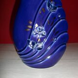 Blue lacquered vase with flowers & applied leaves