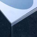 Glass coffee table with brushed aluminum legs, 1970