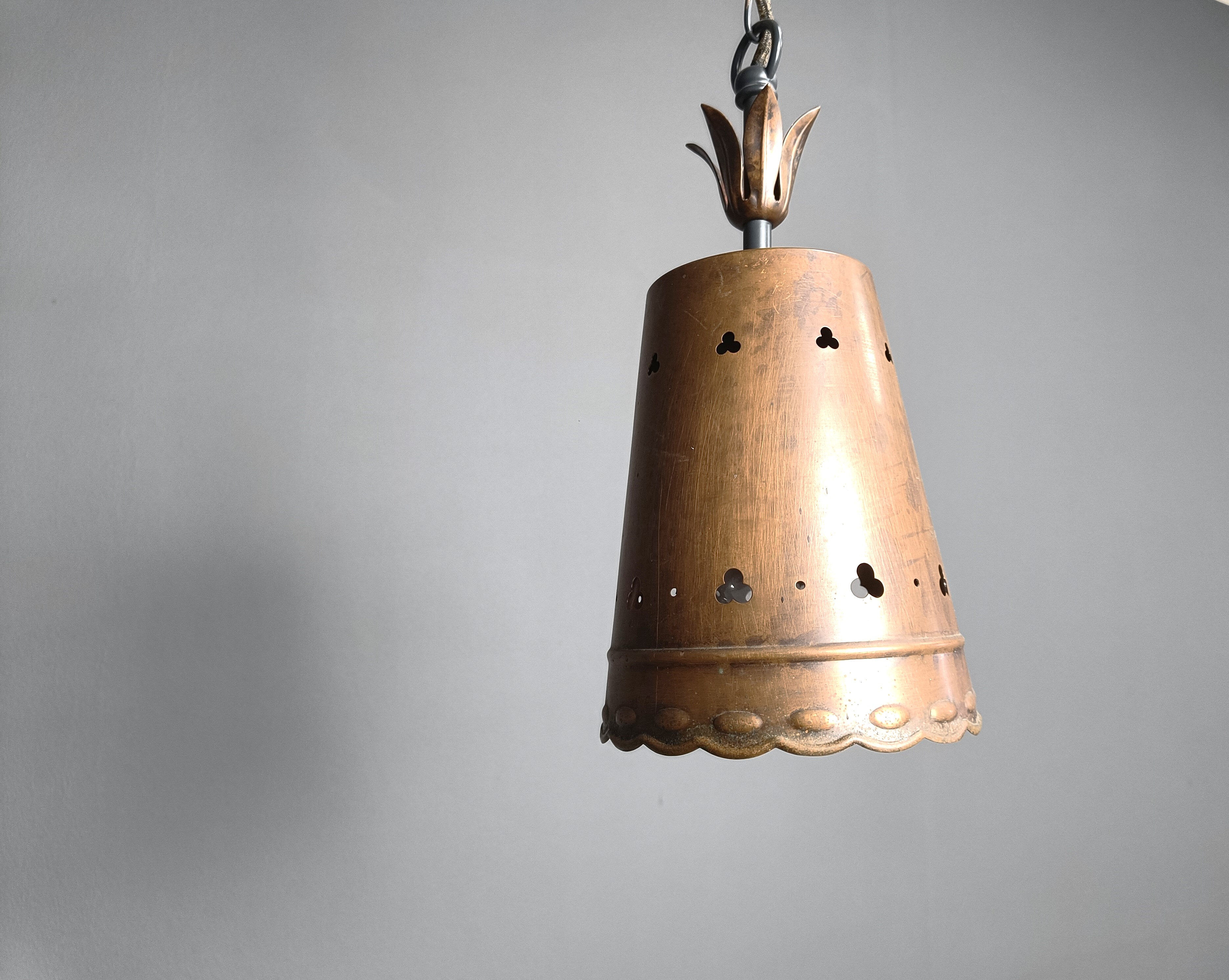 Brutalist copper pendant light, 1970s