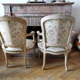 Pair armchairs Louis XV floral convertibles