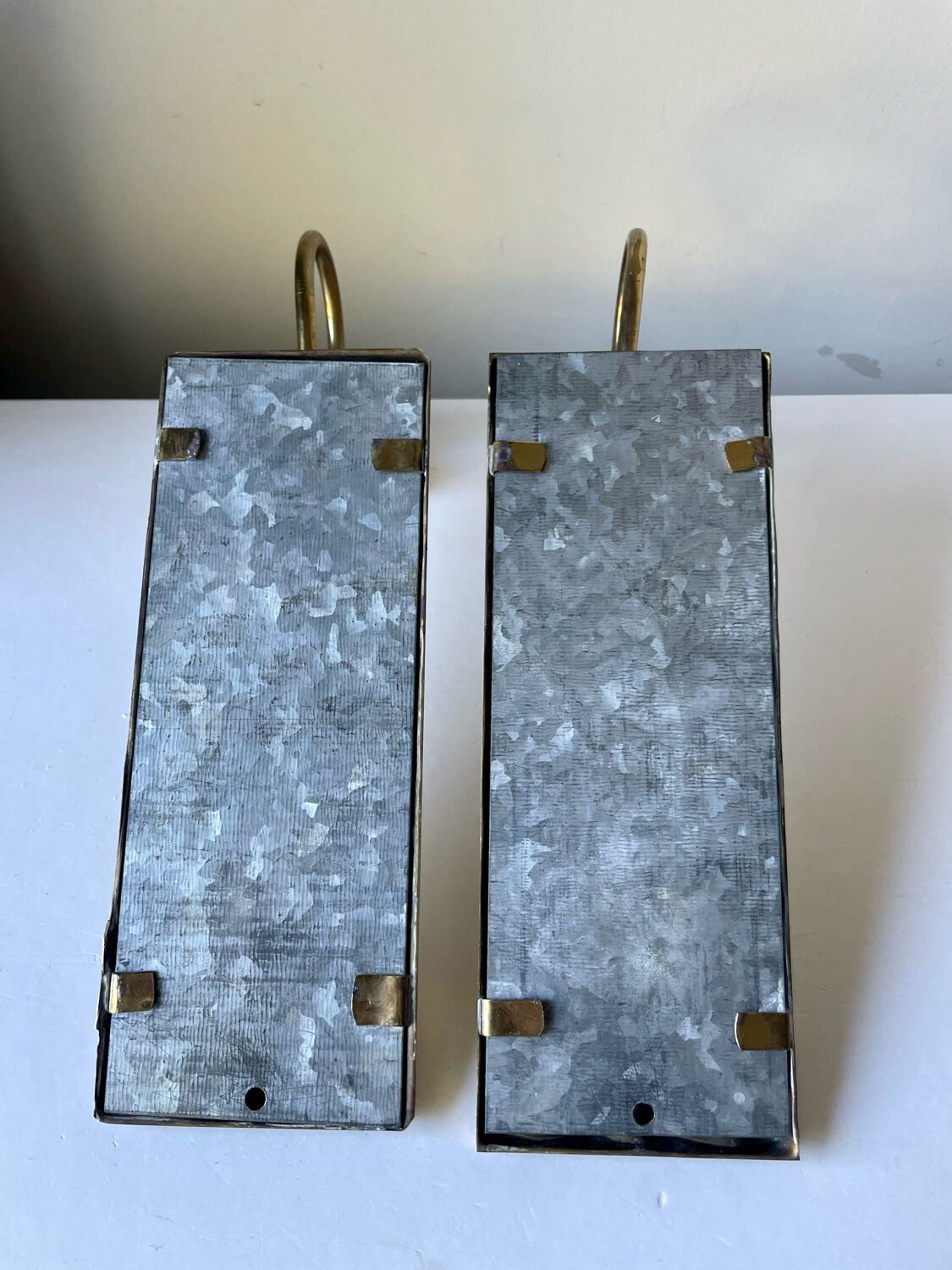 Pair of art deco vintage brass wall candle holders sconces