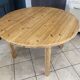 Round table 117cm extendable with a solid pine extension, vintage from the 1970s.
