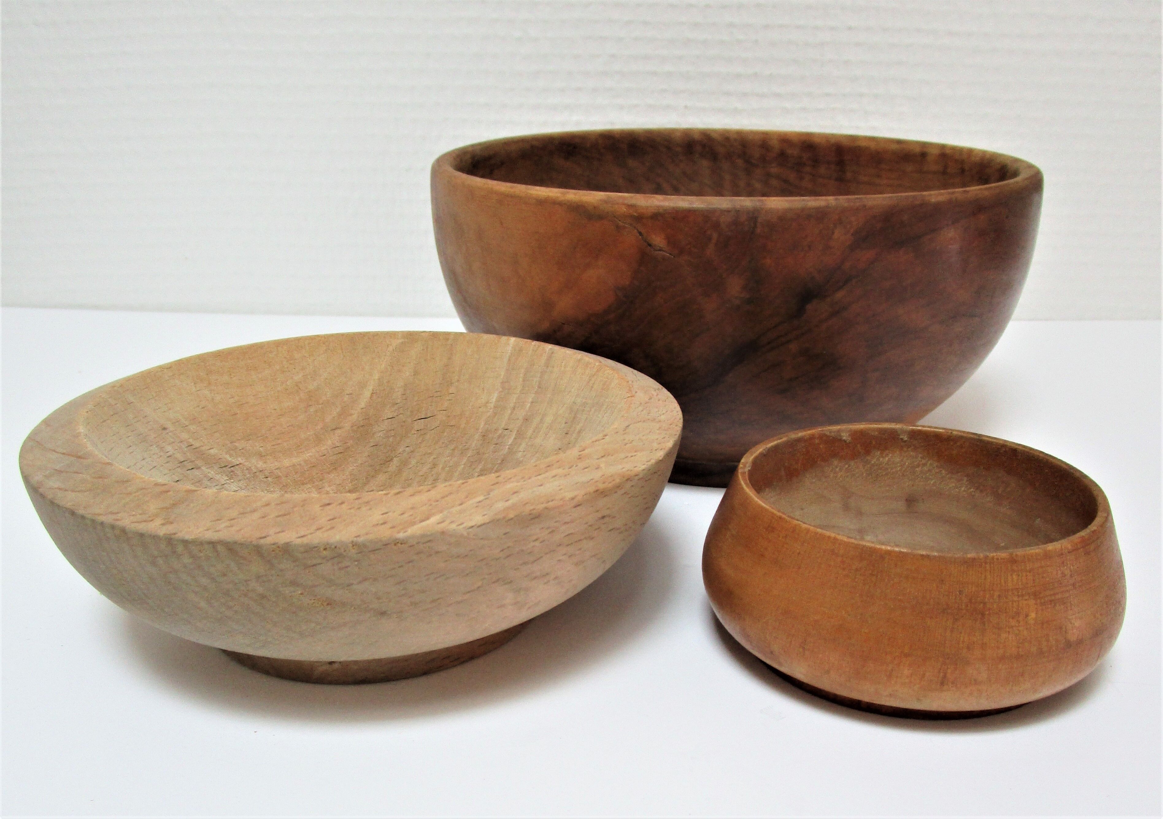 Three bowls solid wood turned patinated vintage