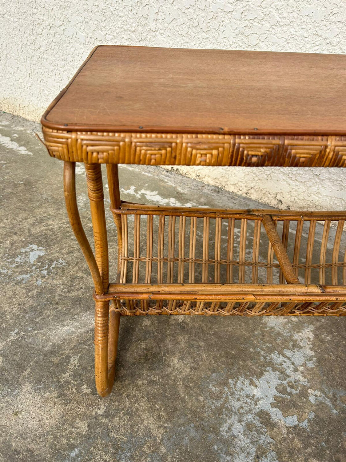 Vintage rattan magazine table