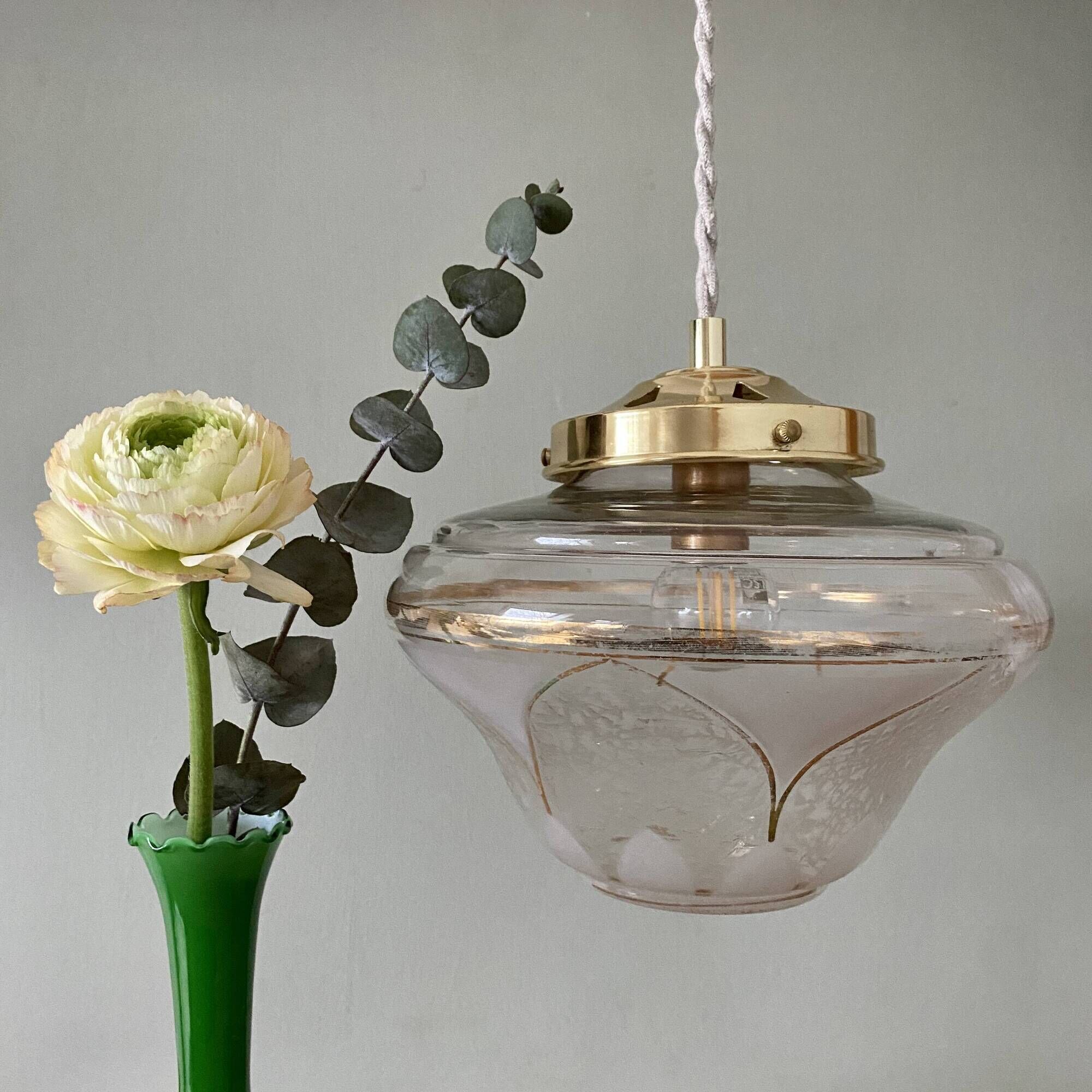 Vintage art deco globe pendant lights in white and gold frosted glass