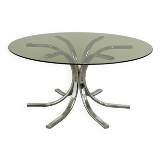 Round coffee table 6 branches chrome / tinted glass