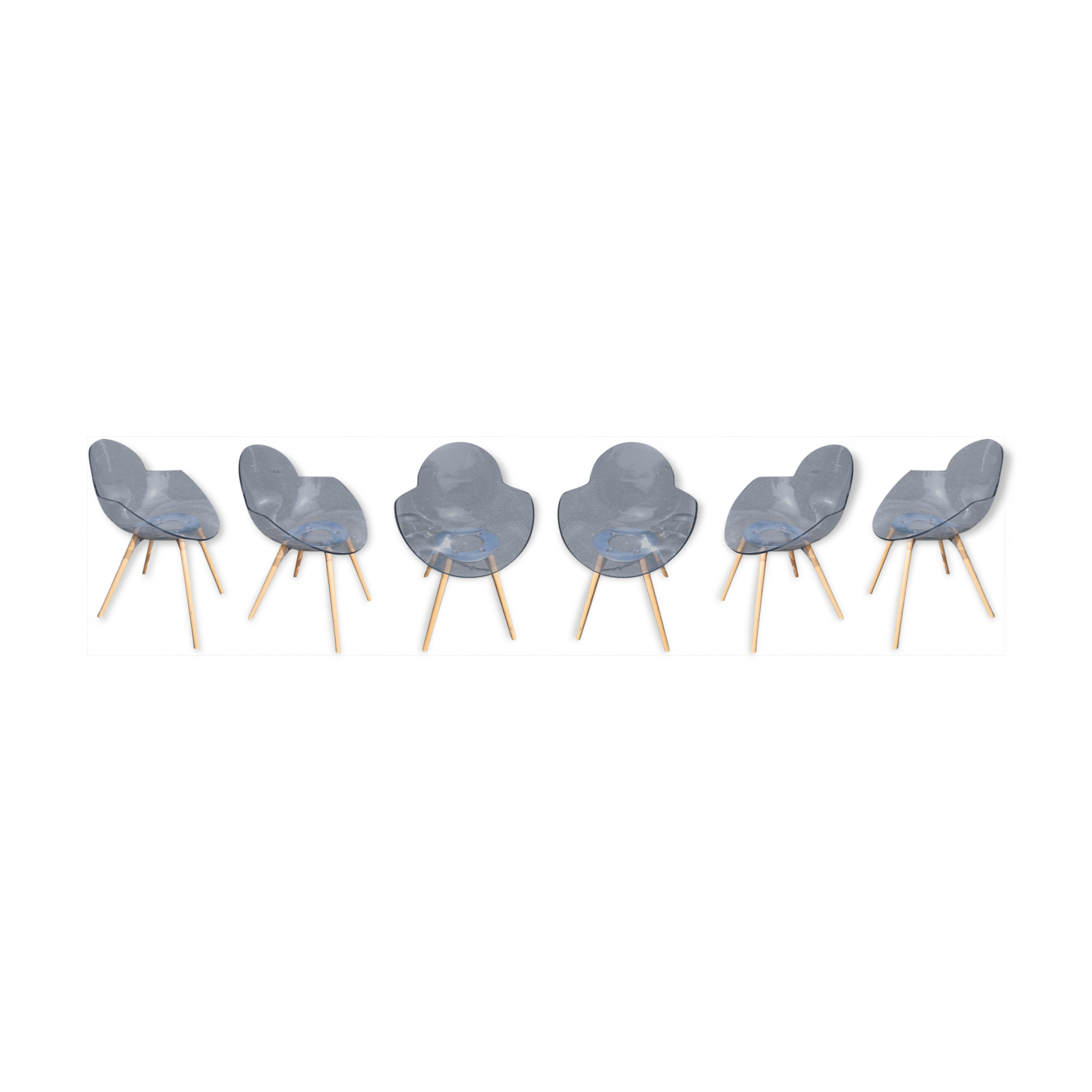 Suite of 6 chairs, wooden cookie legs, design Studio Zetass, Infiniti