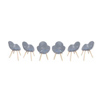 Suite de 6 chaises, pieds bois cookie, design Studio Zetass, Infiniti
