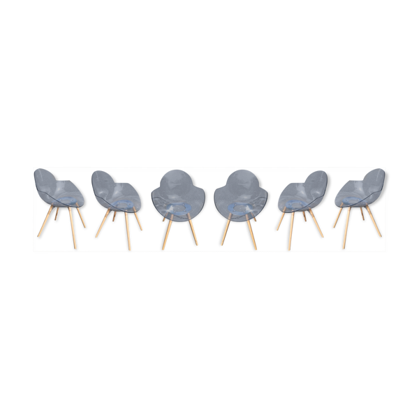 Suite de 6 chaises, pieds bois cookie, design Studio Zetass, Infiniti