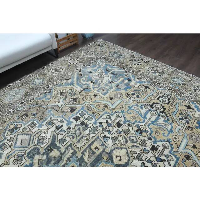 1970s Vintage Persian Handmade Wool Cotton Light Brown Area Rug 295x380