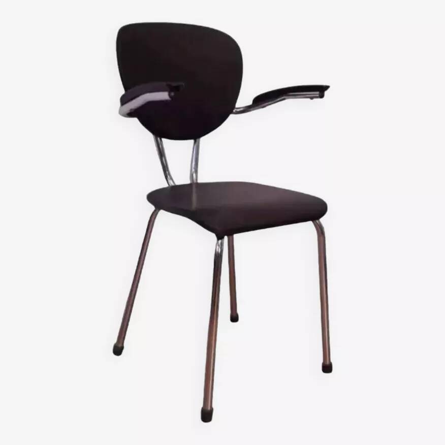 Tubax chair from the 50s, chrome and black imitation leather