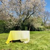 Belgian Linen Tablecloth Embroidered, Yellow Tyedie