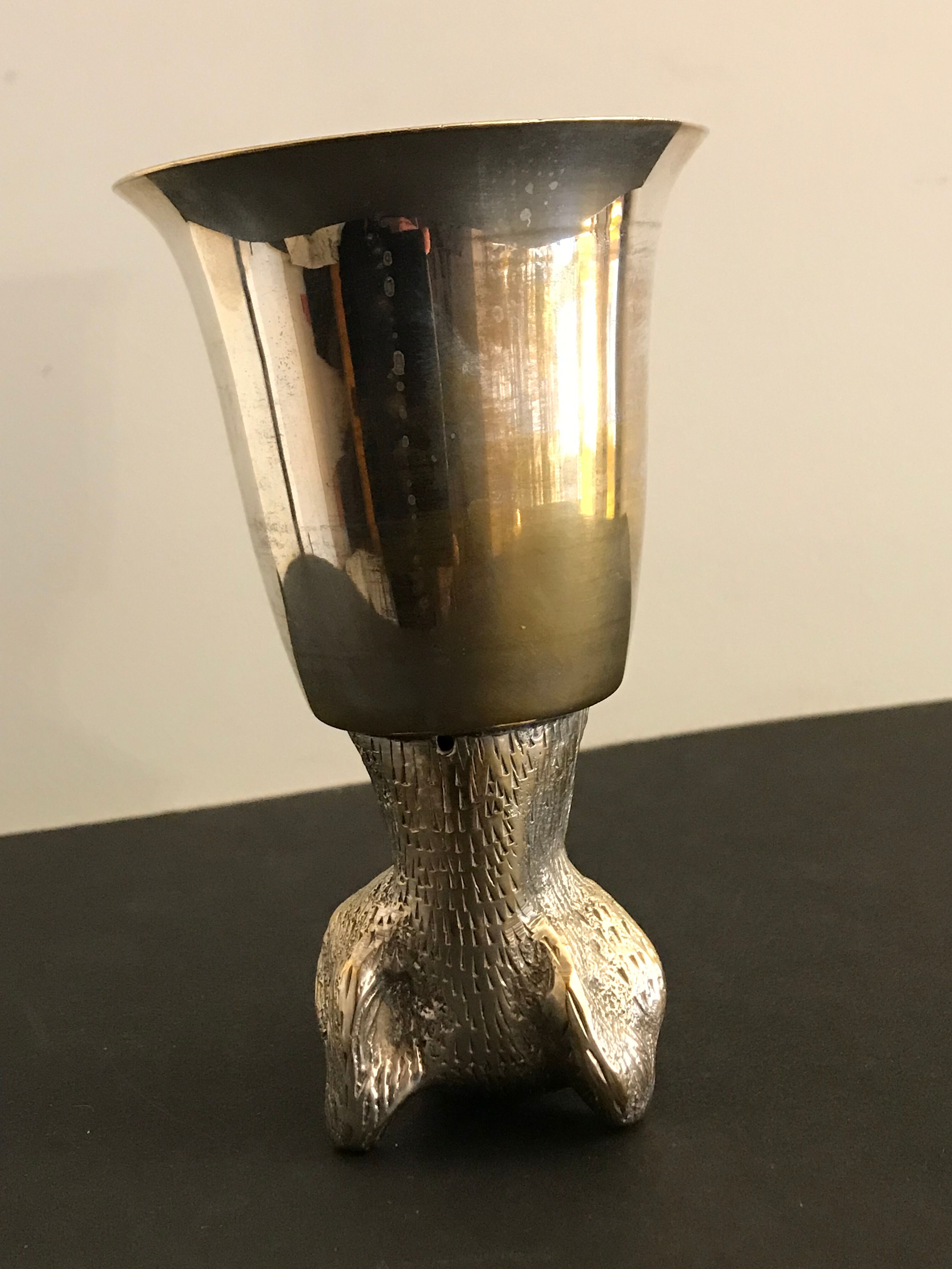 Calice or silver metal glass with dog's head 19th century