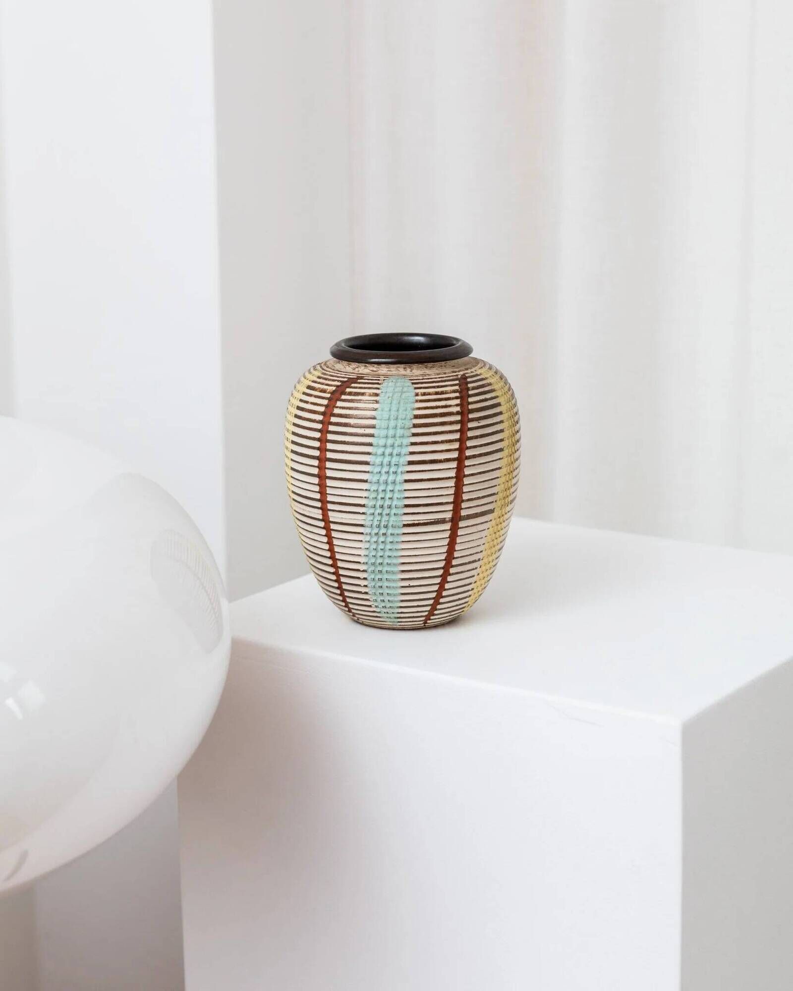 Cream-ivory and multicolor ceramic vase No 27/15 by Dümler & Breiden, German 1960s Mid-Century