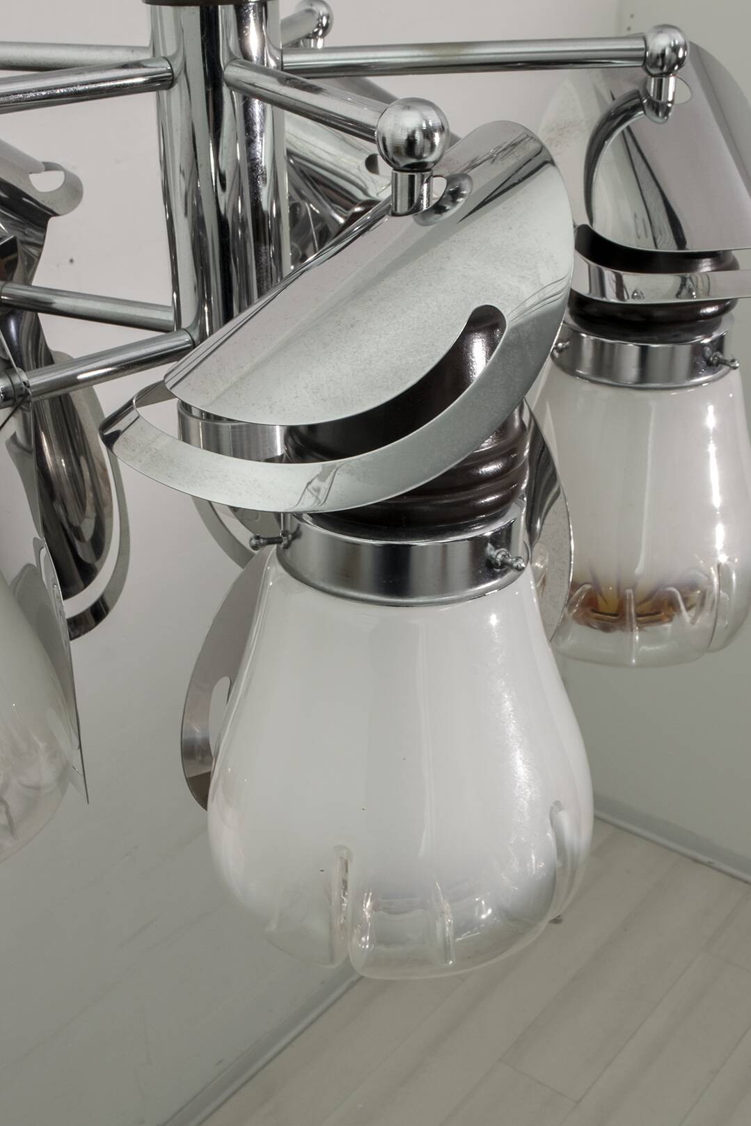 Mazzega Mid-Century Modern Italian Murano Glass and Steel Chandelier, 1970s