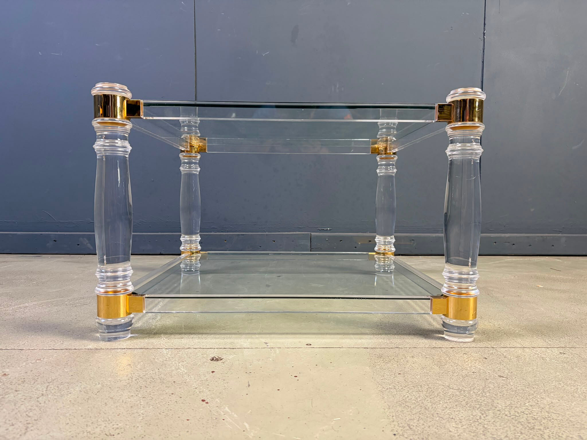 Lucite and brass coffee table, 1970s