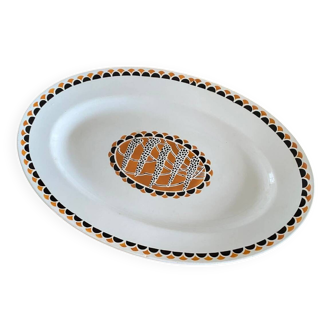 Plat de service ancien de forme ovale en faïence Sarreguemines