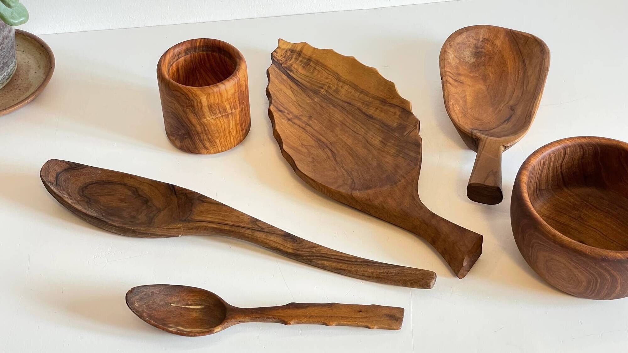 Set of vintage turned and carved wooden cups