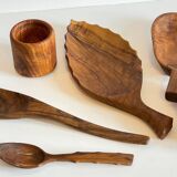 Set of vintage turned and carved wooden cups