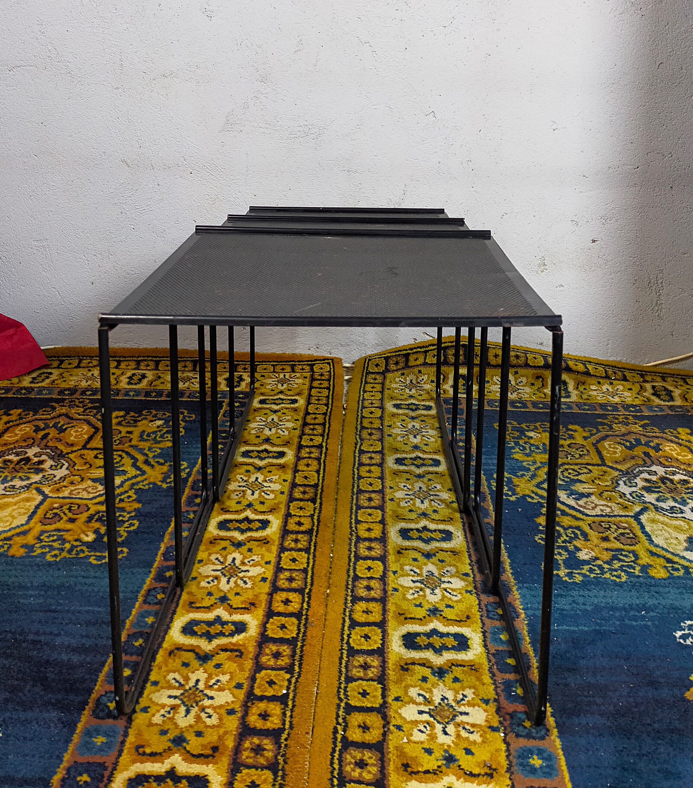 Vintage black metal trundle tables 1950