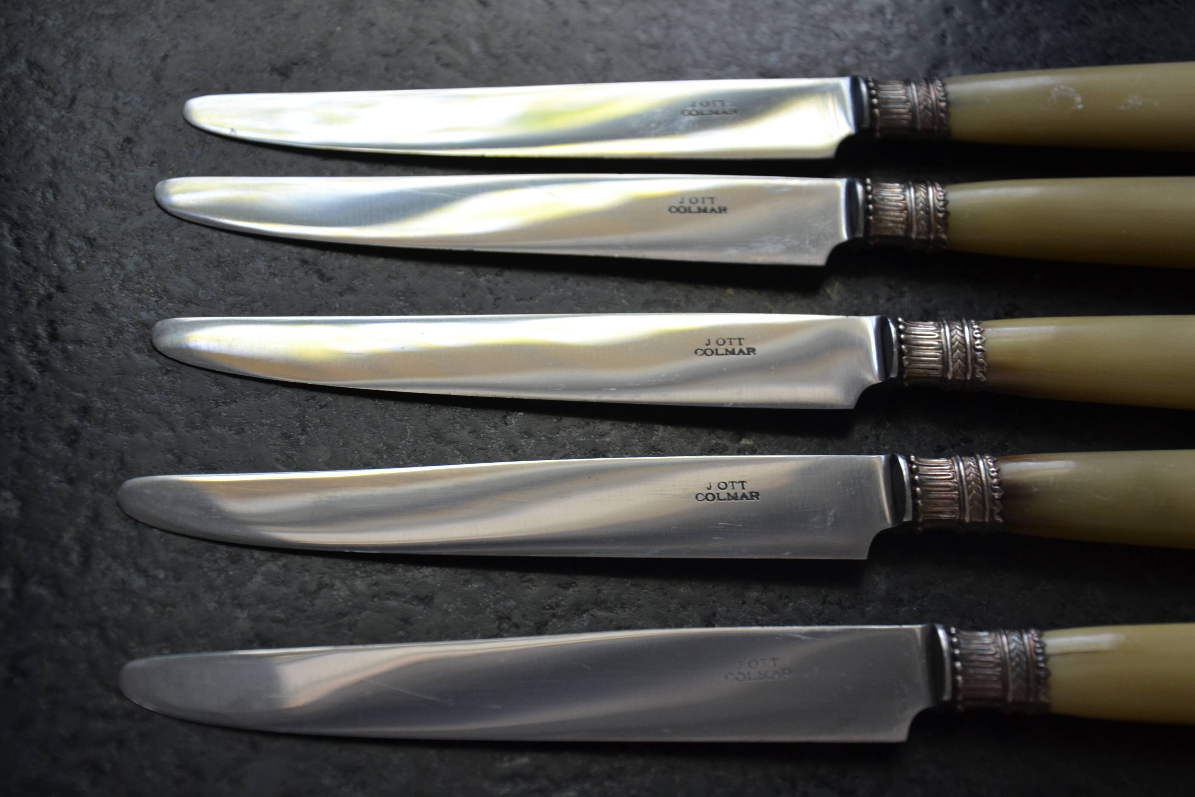 6 old table knives signed J Ott Coutellerie de Colmar