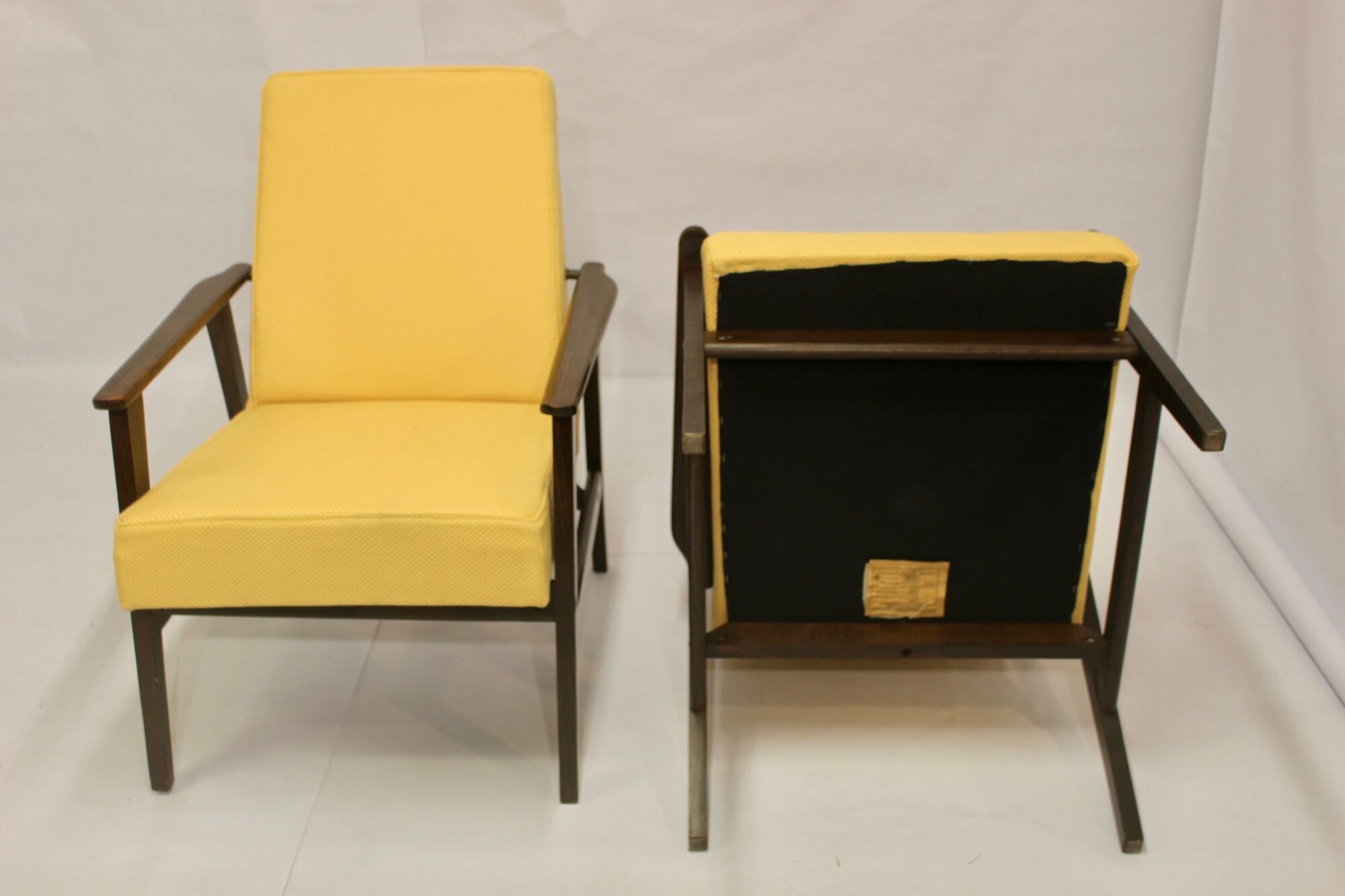 Armchair Henryk Lis 300-190 years 1970 yellow fabric Pierre Frey.