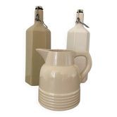 Longwy pitcher, stoneware bottles