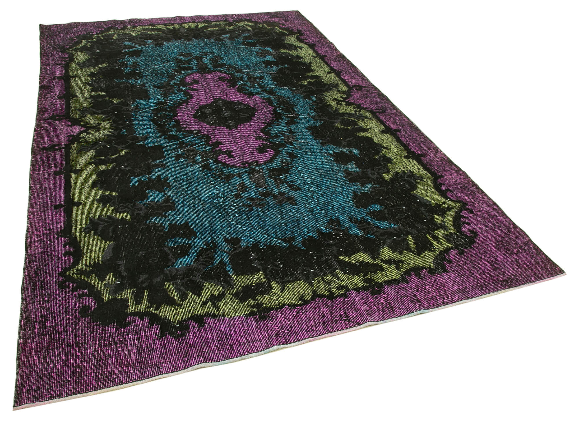 Handmade distressed oriental 1980s 188 cm x 295 cm purple rug