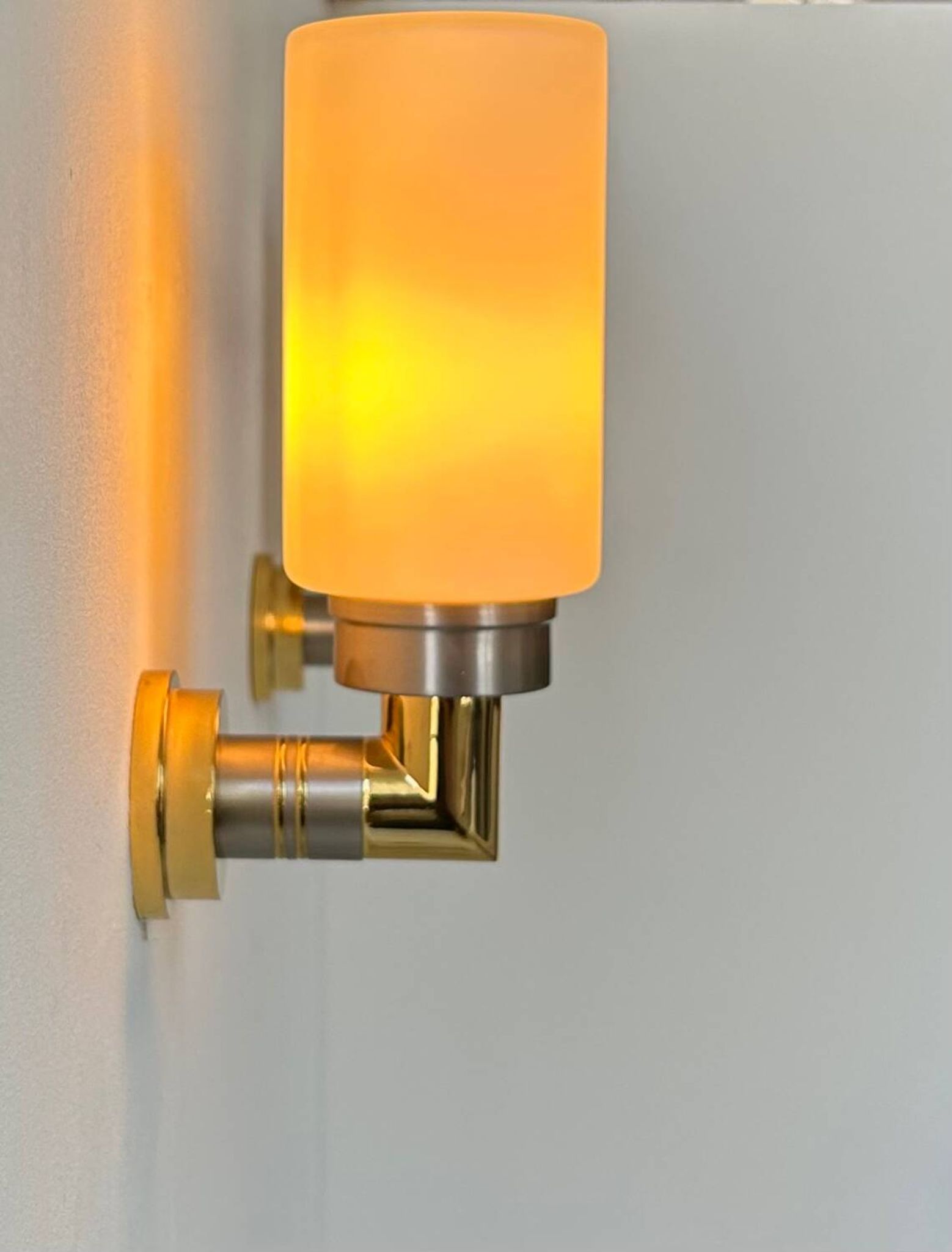 Pair of vintage sconces, opaline brass and steel, Germany 1970