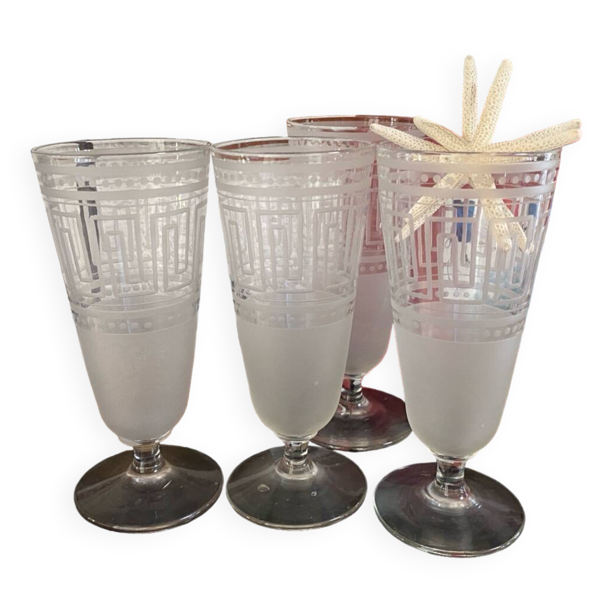 Lot de 4 verres anciens gravés Art Déco