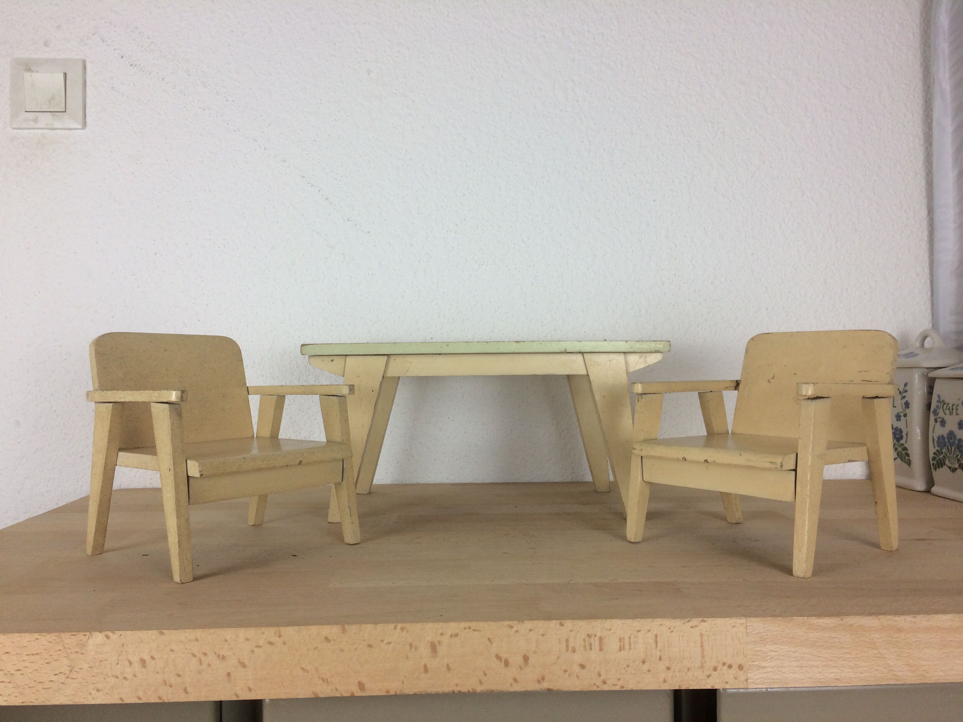 Wooden table and chairs for dolls, child's toy