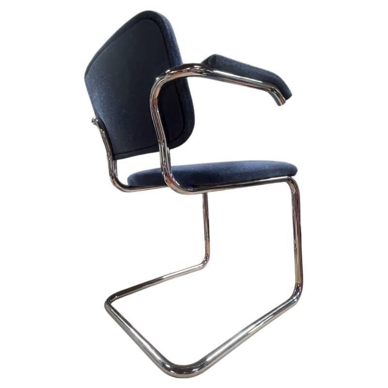 KNOLL armchair blue fabric chrome legs